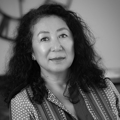 A black and white photo of Theresa Park