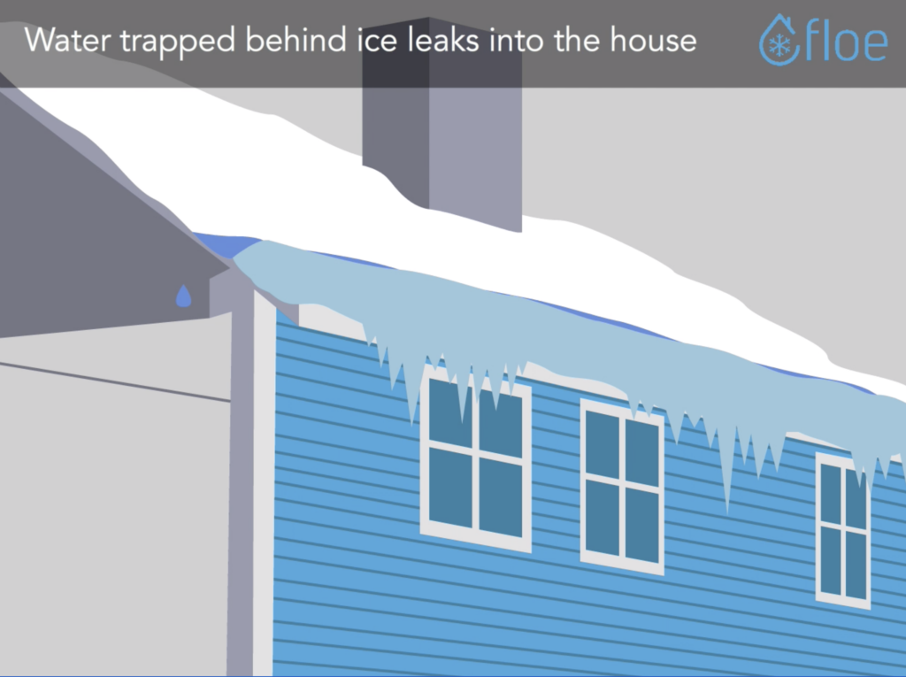 Water trapped behind ice leaks into house