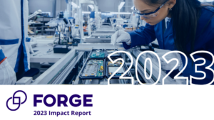 FORGE 2023 impact report cover with electronics factory workers