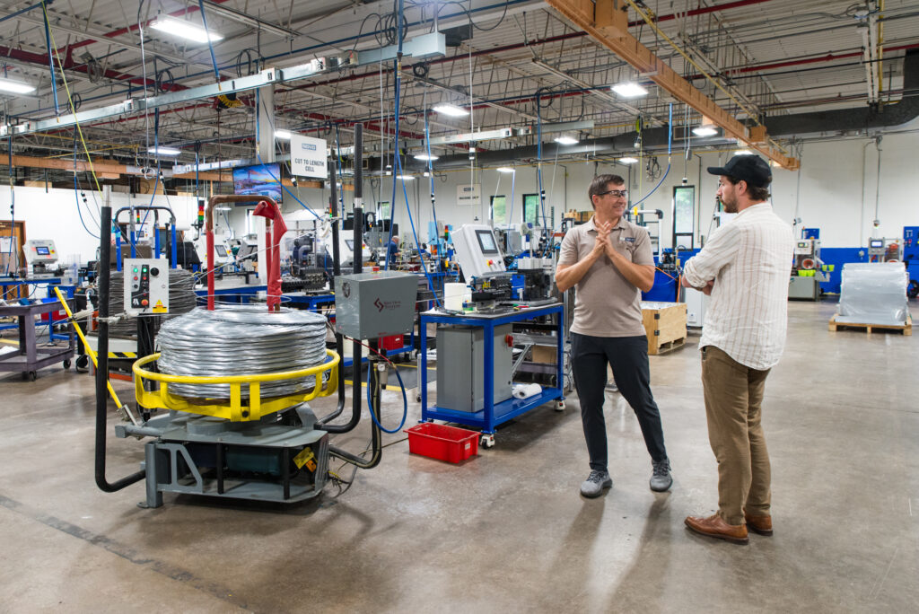 Wire cutting and forming factory floor on the Novo Precision factory tour