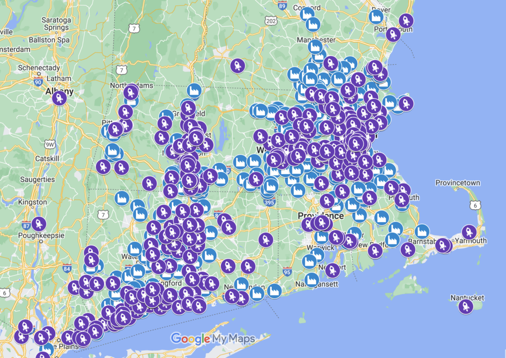 A map of FORGE's supply chain and startup network across New England