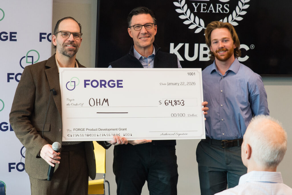OHM Partner – Business Strategy/Development David Pritchard accepting a FORGE Connecticut Product Development Grant