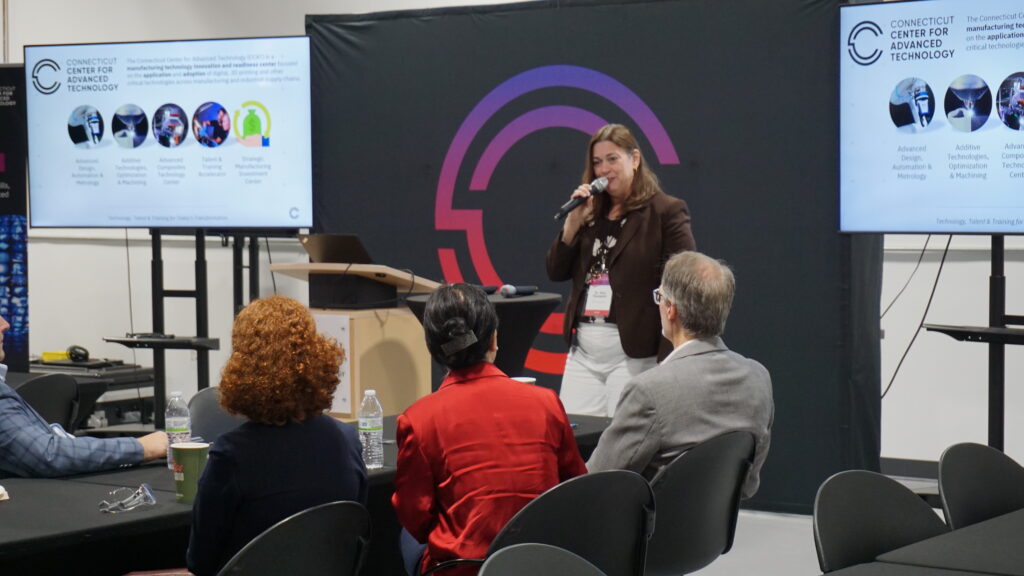 CCAT Chief Technology Officer Amy Thompson speaking at the CCAT tour