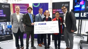 Blue Elm Scientific receiving $45,000 FORGE Product Development Grant check for Connecticut innovation and manufacturing