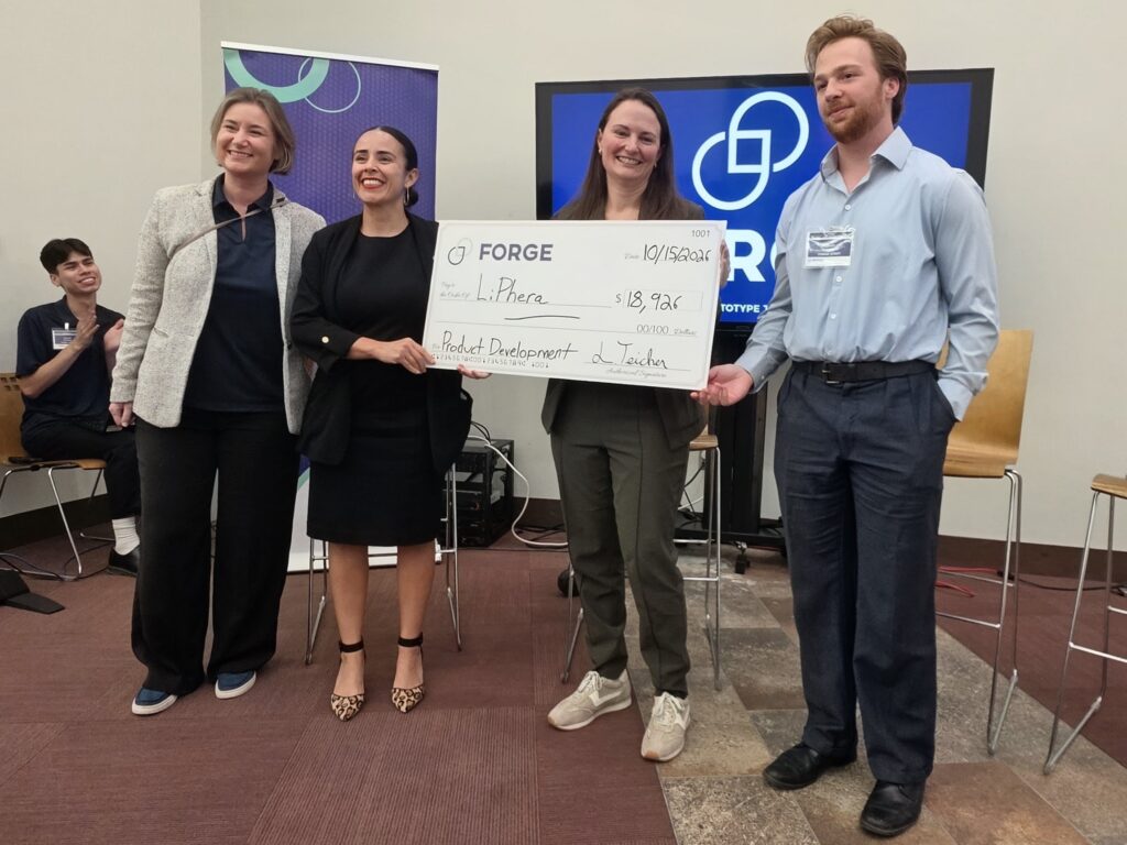 LiPhera FORGE Product Development Grant check award with Eastern Bank